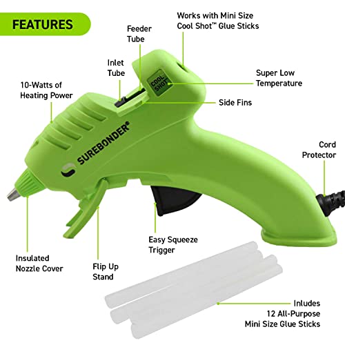 Surebonder 10W Ultra Low Temp Cool Shot Mini Glue Gun Kit with 12 Glue Sticks, Bonds Delicate Materials Like Paper, Fabric, Foam, Balloons - Clear - Image 5
