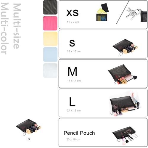 Patu Mini Zipper Mesh Bags, 4" x 5", Size S / A7, 5 Pieces, Beauty Makeup Lipstick Cosmetic Accessories Organizer, Small Travel Kit Storage Pouch, Black3