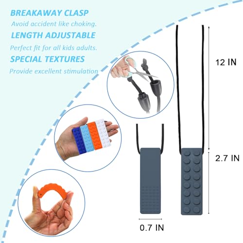 Image of Olugu Chewing Necklace for Kids Sensory, Blocks Sensory Necklace for Chewing Boys Girls with Autism, ADHD, Teething, Biting, Chewing Needs, Silicone Chewy Necklace Sensory for Reduce Anxiety -7 Pack