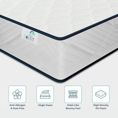 Image of DOLFIT India's 1st Quantum Edge Pocket Spring Mattress with Memory Foam | Premium Bed Gadda with Titan & Hard Core Felt Support with Fire Retardant Cover | 78x35x10 Inches Single Size Mattres