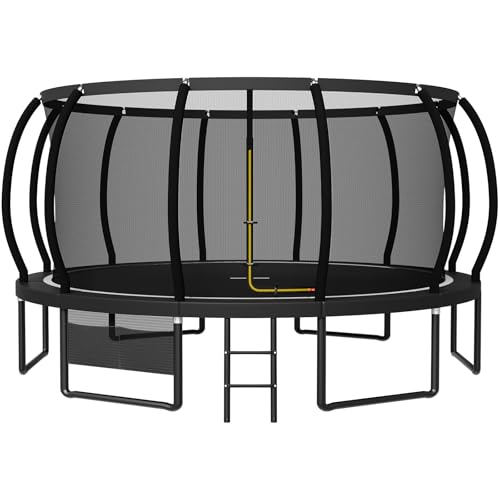 Devoko Trampolin Outdoor Ø 228/305/366/427/488 cm, GS-Zertifikat, Kindertrampolin Gartentrampolin mit Sicherheitsnetz, Rundes Riesentrampolin mit Leiter und Schuhbeutel