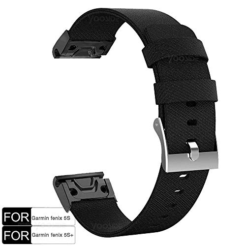 YOOSIDE Fenix 5S/5S Plus Nylon Armband, Edelstahl QuickFit+Gewebtes Nylon Ersatzarmband Uhrenarmband für Garmin Fenix 5S/Fenix 5S Plus Smartwatch,Schwarz
