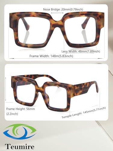 Image of Oversized Square Blue Light Glasses Women Men Thick Big Frame Computer Eyewear Non Prescription Eye Glasses