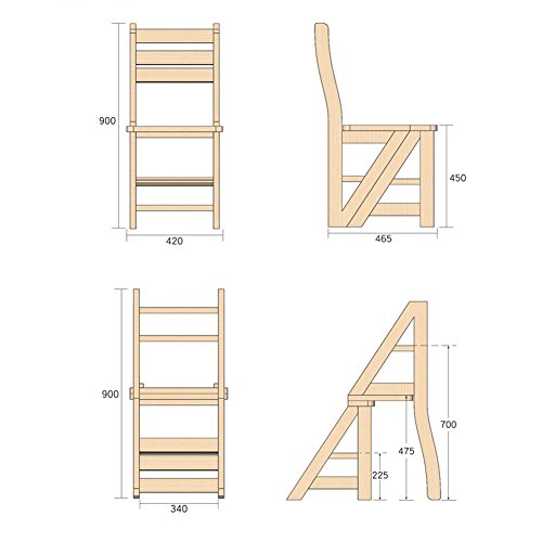Taburete de escalera plegable LUNEZY de madera maciza con 3 peldaños para hogar 7