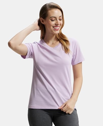 Image of Jockey AW89 Women Super Combed Cotton Rich Fabric Relaxed Fit V-Neck Half Sleeve T-Shirt