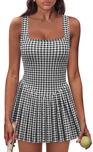 Image of NIASHOT Athletic Dress for Women with Shorts Sleeveless Womens Golf Dress | Pleated skirt with shorts, Vacation dresses, Graduation dresses, Pilates fashion clothing, Country concert outfits for women