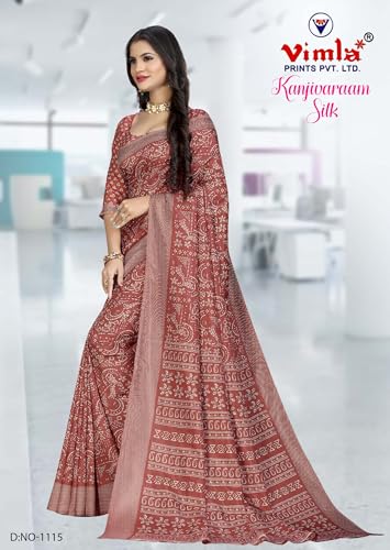 Image of Vimla Women's Kanjivaram Silk Uniform Saree and Unstitched Blouse Piece | Office School Uniform Saree For Women | Sari for Women