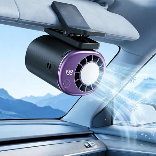Ventilador de aire acondicionado para coche con clip 2026 con pantalla LED - Rotación de 360°, 199 velocidades y tecnología de semi-enfriamiento, ventilador personal recargable por USB, ventilador con