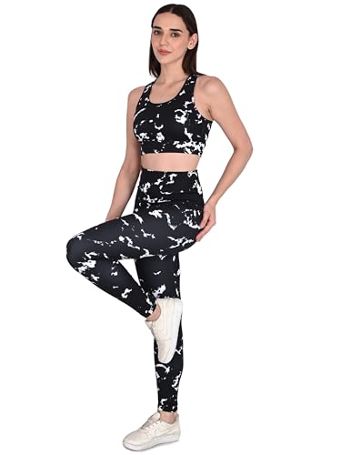 Image of SSoShHub Tights Top High Waist Stretchable Gym Tights and CropTop Bra Gym wear /Active Wear Tights Yoga Pants Zumba /Dance Womens Workout Tights and Top Stretchable Workout set