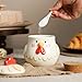 CHOOLD Retro Cartoon Rooster Ceramic Condiment Pot with Lid and Spoon, Salt Bowl Sugar Bowl