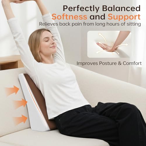 Image of Vekkia Lumbar Support Pillow for Recliner, Ergonomic Back Support for Couch - Improve Posture, Relieve Back Pain for Long Sitting & Elderly, for Armchair & Sofa, Removable Cover, Brown