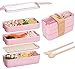 Produktbild Eastor Brotdose, Brotdose 3 Schichten 900 ml, ökologische Bento-Box aus Weizenstroh, Bento-Box mit Gabel und Löffel, Umweltfreundliche Lunchbox Bento-Box für Erwachsene und Kinder (Rosa)