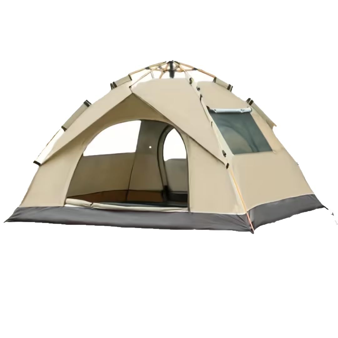 HOMEDIFIER Pop-Up Camping Tent, 3-4 Person Family Size, Waterproof for Camping Hiking Beach, 195x135x205cm, 3.5kg, 210D Oxford Floor, Rectangular, All-Season, with Carry Bag Pegs Ropes (Beige)