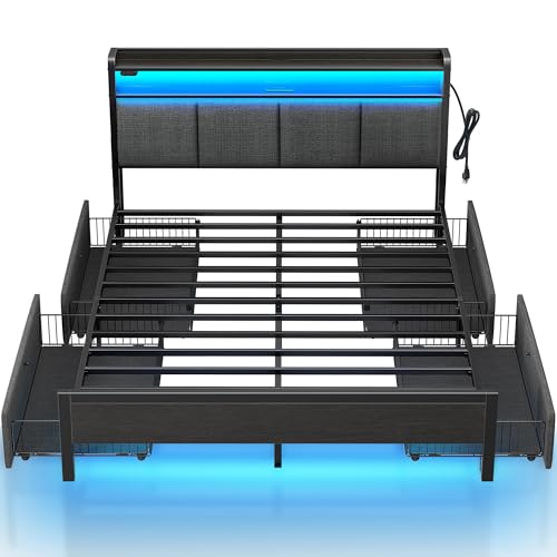 Rolanstar Bed Frame Full Size Charging Station and LED