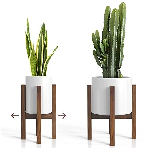 Sophia Mills Mid Century Plant Stand - Solid Wood Item Stand Handmade with Acacia - Fits Medium & Large Pots Sizes 8 to 12 inches (Not Included) (Adjustable Width: 8-12 inches, Dark Brown)