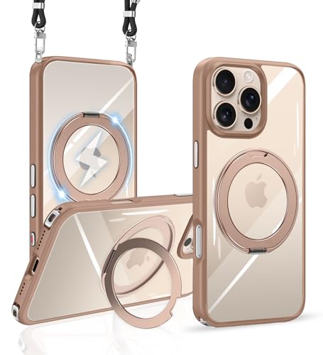iPhone 16 Pro Max ケース ショルダー クリア リング付き 透明 MagSafe対応 マグセーフ ワイヤレス充電 スタンド機能 マグネット搭載 スマホケース アイフォン 16 プロマックス ケース シリコン TPU 調節可能 ストラップホー