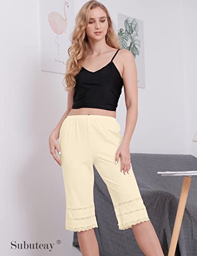 Subuteay Culottes Slip For Women Lace Snip-It Pettipants Bloomer Half Slip Shorts Loose Pajama Pants Beige Large #TOP1