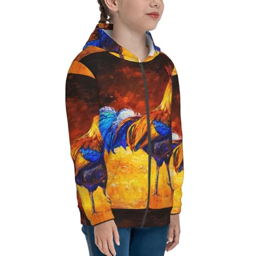 Colorful Rooster Kids Pullover Hoodies Boys Zip Up Sweatshirts Girls Athletic Clothes with Pocket4