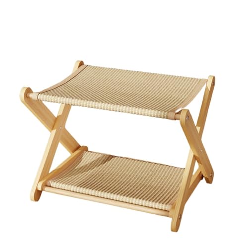 Vilom 実木製 猫用ハンモック 猫ベッド キャットハンモック 四季通用 ペットベッド 猫ハウス 猫用家具 爪とぎ兼用 丈夫な木製フレーム 通気性 洗える取り外し可能カバー 快適 安定設計 子猫 成猫 多頭飼い対応 (サイザル麻,実木の二重)