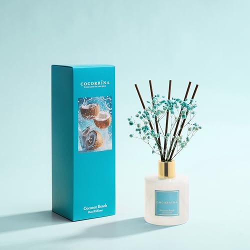 Image of COCORRINA Reed Diffuser - Coconut Beach 6.7 fl oz Reed Diffuser with Sticks, Home Bedrrom Bathroom Shelf Decor