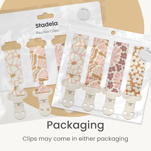 Image of Stadela Baby Pacifier Clip Holder - Girl 4 Pack Gift Set - Boho Modern Pink and Beige Flowers Floral (Nolana)