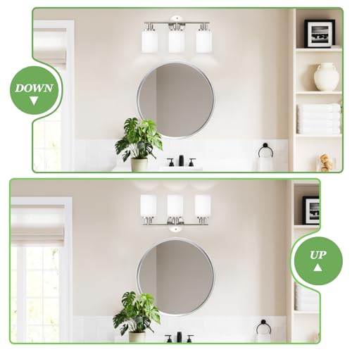 Image of Brushed Nickel Bathroom Light Fixtures, 3-Light Vanity Lights | Vanity Lights for Mirror with Textured Milky White Glass Shade, E26 Base Modern Kitchen Light Fixtures Wall Sconce Light