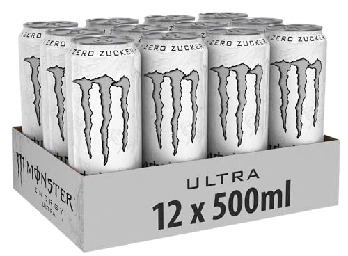 Monster Energy Ultra White - koffeinhaltiger Energy Drink mit sanftem Zitrus-Geschmack - ohne Zucker und ohne Kalorien - in praktischen Einweg Dosen (12 x 500 ml)