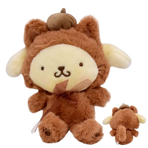 LKNBIF Poompompurin Pudín Peluche, 22cm Peluche P-ompompurin, Marrón Peluches de Animales Juguete Peluche Perro, Kawaii Peluche Suave Almohada Estrés Niños Juguetes Regalo de Cumpleaños