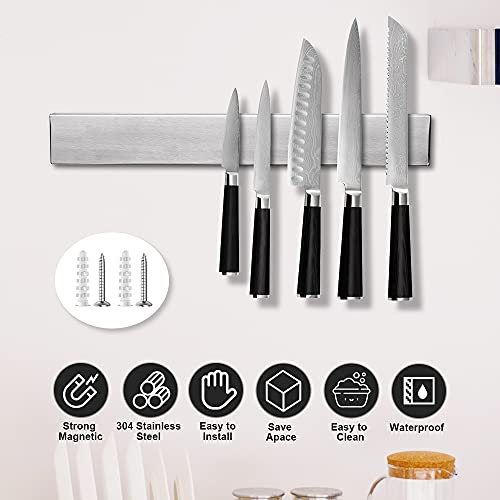 Barra Magnetica per Coltelli Ninonly 30cm(12inch) Barra Magnetica Portacoltelli Magnetico Adesiva in Acciaio Inox, Striscia Banda Pensile per Bistecca/Cuoco/Coltelli da Cucina - immagine 3