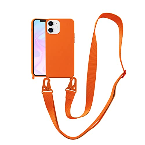 Image of Compatible with iPhone 12 Mini Case with Lanyard Crossbody iPhone Case with Strap Adjustable Shockproof Drop Protection Silicone Phone Cover for iPhone 12 Mini 5.4'' Neon Orange