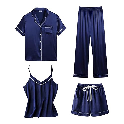 Generisch 2025 - Conjunto de ropa de casa para mujer, pijama de moda, conjunto delgado de cuatro piezas, camisón con estampado animal para mujer, marine, 3XL