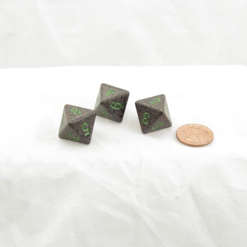 Wondertrail Earth Elemental Dice with Green Numbers D8 Aprox 16mm Pack of 3 WKP00121E3