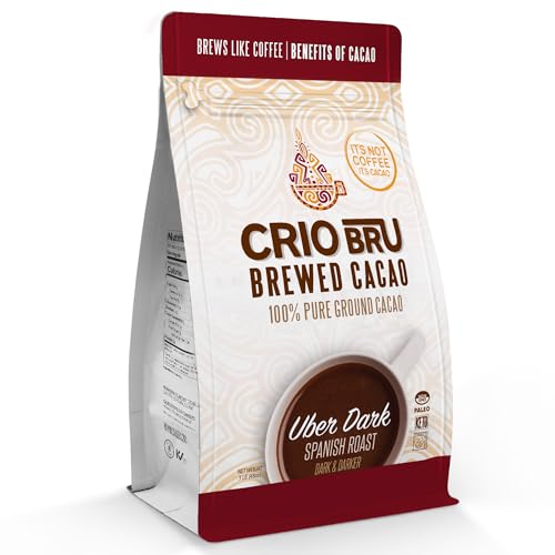 Crio Bru Brewed Cacao Uber Dark Spanish Roast Coffee Alternative 100 Percent Pure Cacao Beans 99 Caffeine Free (48 Ounce (Pack of 1), Non-Organic)