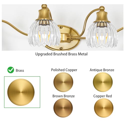 Image of Vintage 4 Light Vanity Light, Brushed Gold Bathroom Vanity Light, 33.3 Inch Bathroom Light Fixtures with Glass Shade, Antique Vanity Light Fixtures Over Mirror, Wall Sconce for Bedroom, Living Room