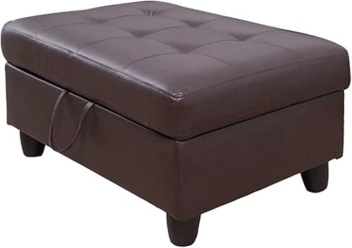 AYCP Otomana de cuero regenerado para almacenamiento, 37 x 24.5 x 16.5 pulgadas de alto para apartamento, casa, sala de estar, oficina (marrón,