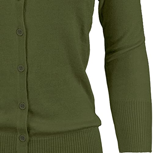 Yemak Women's Knit Cardigan Sweater – 3/4 Sleeve Crewneck Basic Classic Casual Button Down Soft Lightweight Knitted Top Co079-Sag-1X Sage #TOP1