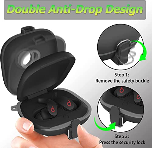 Case for Beats Fit Pro: AIYAAIYA Shockproof Protective Case Compatible with Beats Fit Pro 2021 Earbuds Armor with Lock Anti-Lost Lanyard Keyring (Black) - Image 3