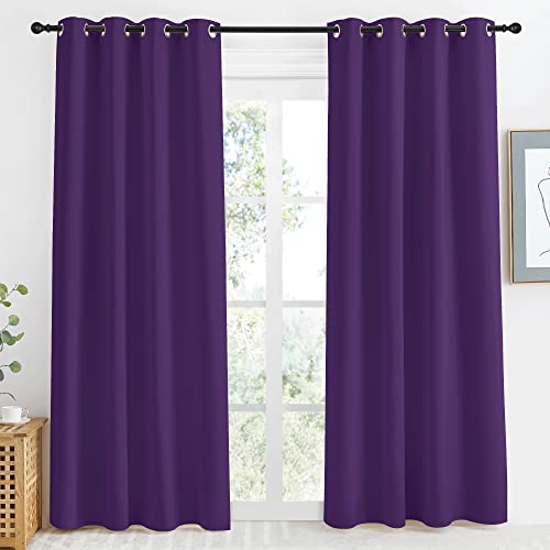 NICETOWN Blackout Window Curtain Short, 55W x 86L, Sold Individually, Royal Purple Color, Home Fashion Thermal Insulated Room Darkening Drapery for Be