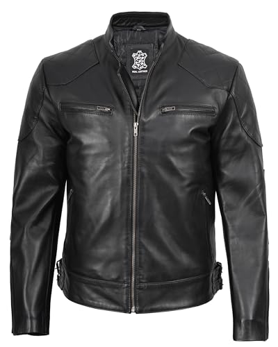 Image of Disc Experience Timeless Style and Unmatched Craftsmanship with the Real Leather Cafe Racer Jacket for Men | [1101853] Denver Black, M