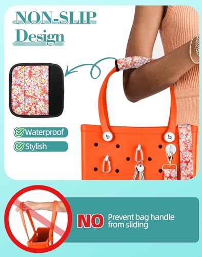 Image of Bag Strap Crossbody Charms for Bogg Bag Accessories - Shoulder Strap Neoprene Luggage Handle Wrap for Suitcase & 2 Key Holders Orange Daisy