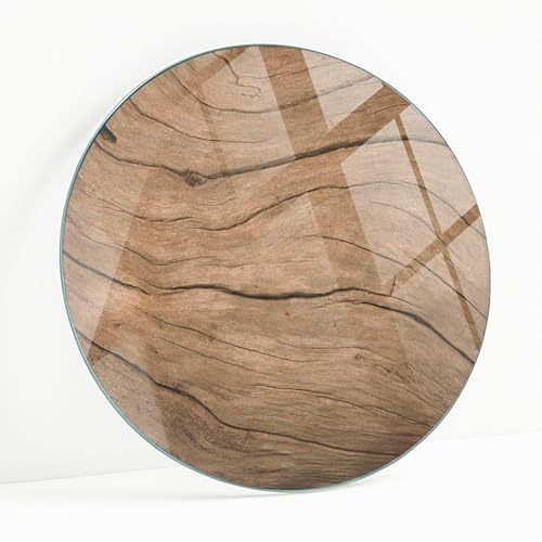 Tablero De Cristal Redondo para Mesa Ø 100 cm | Placa De Seguridad | Topes Antideslizantes | Instalación Rápida | Bordes Pulidos | para Salón y Comedor | Diseño Moderno - Madera Natural