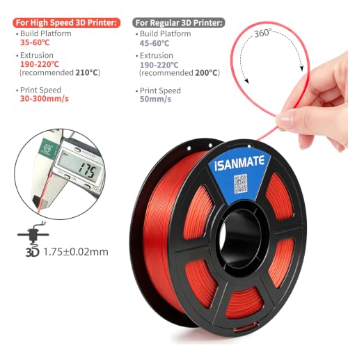 Image of iSANMATE Rapid Clear Watermelon Red PLA Filament 1.75mm, 3D Printer Filament Transparent Filament, for Bambu Lab 3D Printers, AMS, AMSLite, 1kg Spool (2.2lbs)