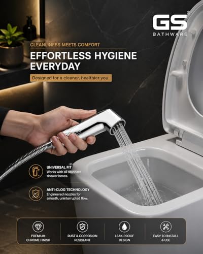 Image of Jauqar Premium Plus Health Faucet Complete Set | 1 Meter SS Hose Pipe & Wall Hook | Self Cleaning Jet Spray for Toilet | High Pressure Bidet Sprayer | NeverBlock AutoClean Nozzles