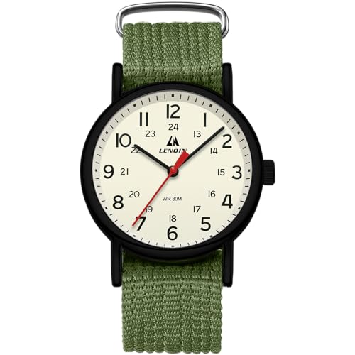 LN LENQIN Mens Watches Military Watch Analog Quartz Watches for Men Army Tactical Sports Field Watch Easy Reader 38 mm Waterproof Men's Wrist Watches with Nylon Band (Drak Green Yellow)