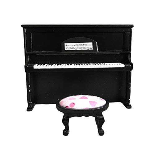 ZZM Piano Vertical de Madera, 1/12 Miniatura de casa de muñecas en Miniatura Mini Modelo de Escala Los niños pretenden Jugar Juguete Decoración para el hogar con Taburete