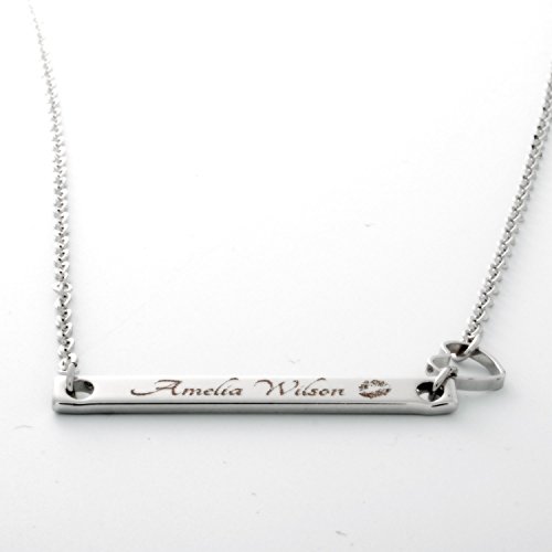 Your Name Bar with heart Necklace - 16K Gold Silver Rose Gold -Plated Handstamped or machine engraving Bridesmaid Wedding Anniversary Birthday Gift Best Graduation Day gift