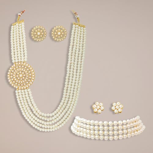 Image of Peora Traditional Maharani Haar Necklace with Earrings Bridal Jewellery Set Gift for Women