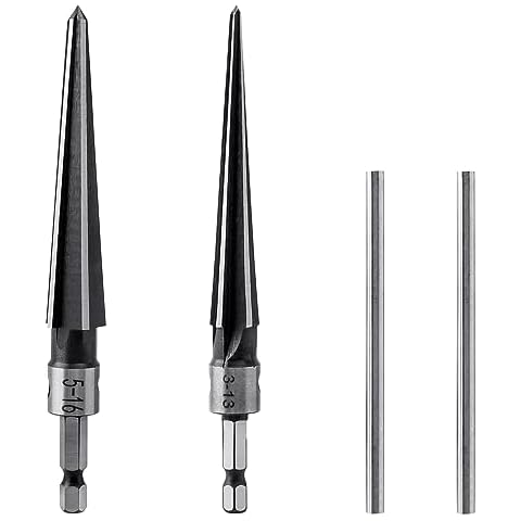 Eyech 2Pcs T Handle Taper Reamer Set,6 Fluted Chamfer Reaming Guitar Bridge Pin Hole Handle Tapered Reamers Woodworker Tool 1/8"-1/2" (3-13mm) & 3-16''-5/8'' (5-16mm) Cover