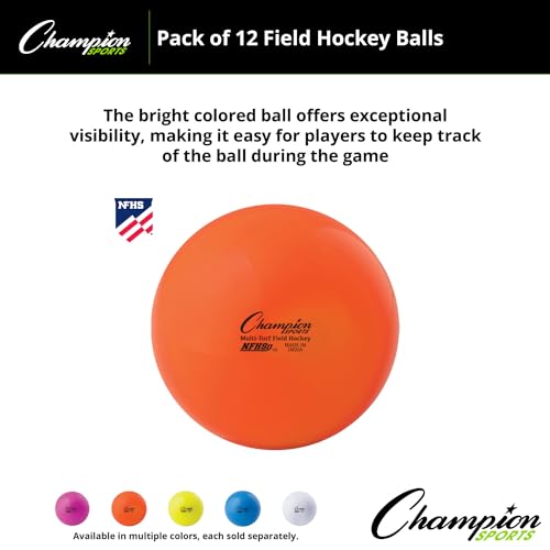 Champion Sports Çim Hokeyi Topları, Düzenleme Boyutu, 12'li Paket, Her Biri 7 cm - NFHS Onaylı Spor Hokeyi Topu Seti, Alanlar, Çimler, Çim için - Dayanıklı, Kabarık, Hafif, Parlak Renkli - Turuncu