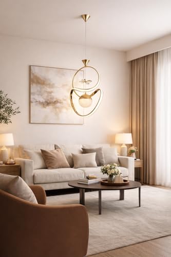 Image of Modern Gold Finish Energy Saving Led Globe Pendant Hanging with 3 Different Color Mode (Warm White, Cool White, Neutral White) for Bedroom, Living Room, Restaurants, Dining, Coffee Shop, Home